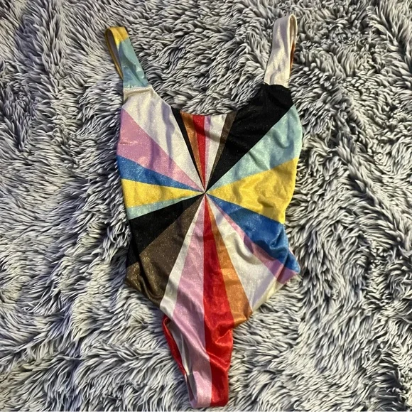 Scotch & Soda - X SMALL- Metallic one piece swimsuit Multi Color Stripe Sparkly - Picture 2 of 12